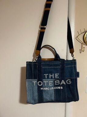 Marc Jacobs Denim The Tote Bag Small Blue Crossbody
